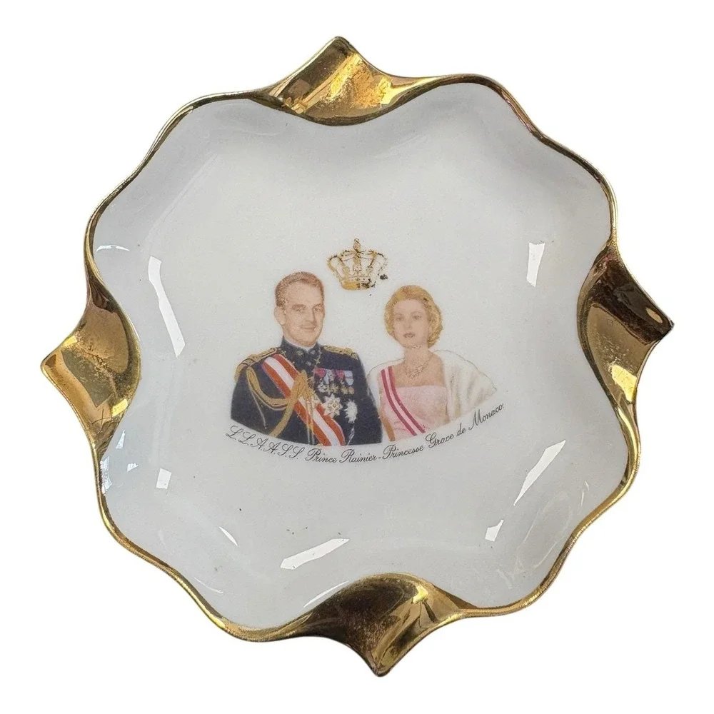 Vintage Limoges France Monte Carlo Prince Rainier & Princess‎ Grace Ashtray